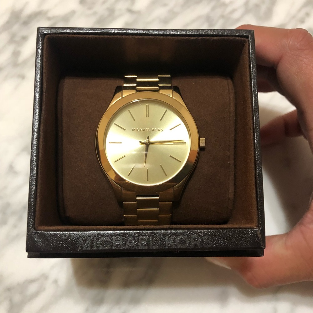 Unisex Slim Runway Gold-Tone Watch 42mm MK3179